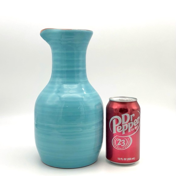 Large Pottery Vase Decanter Pitcher Aqua Blue Glossy Glazed Redware - Picture 10 of 10